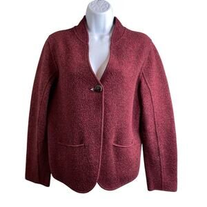 Eileen Fisher Burgundy Cotton Lambswool Blend Jacket Size M Petite Lagenlook‎